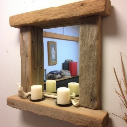 Solid chunky Wooden Mirror, Farmhouse style, made from distressed rustic wood